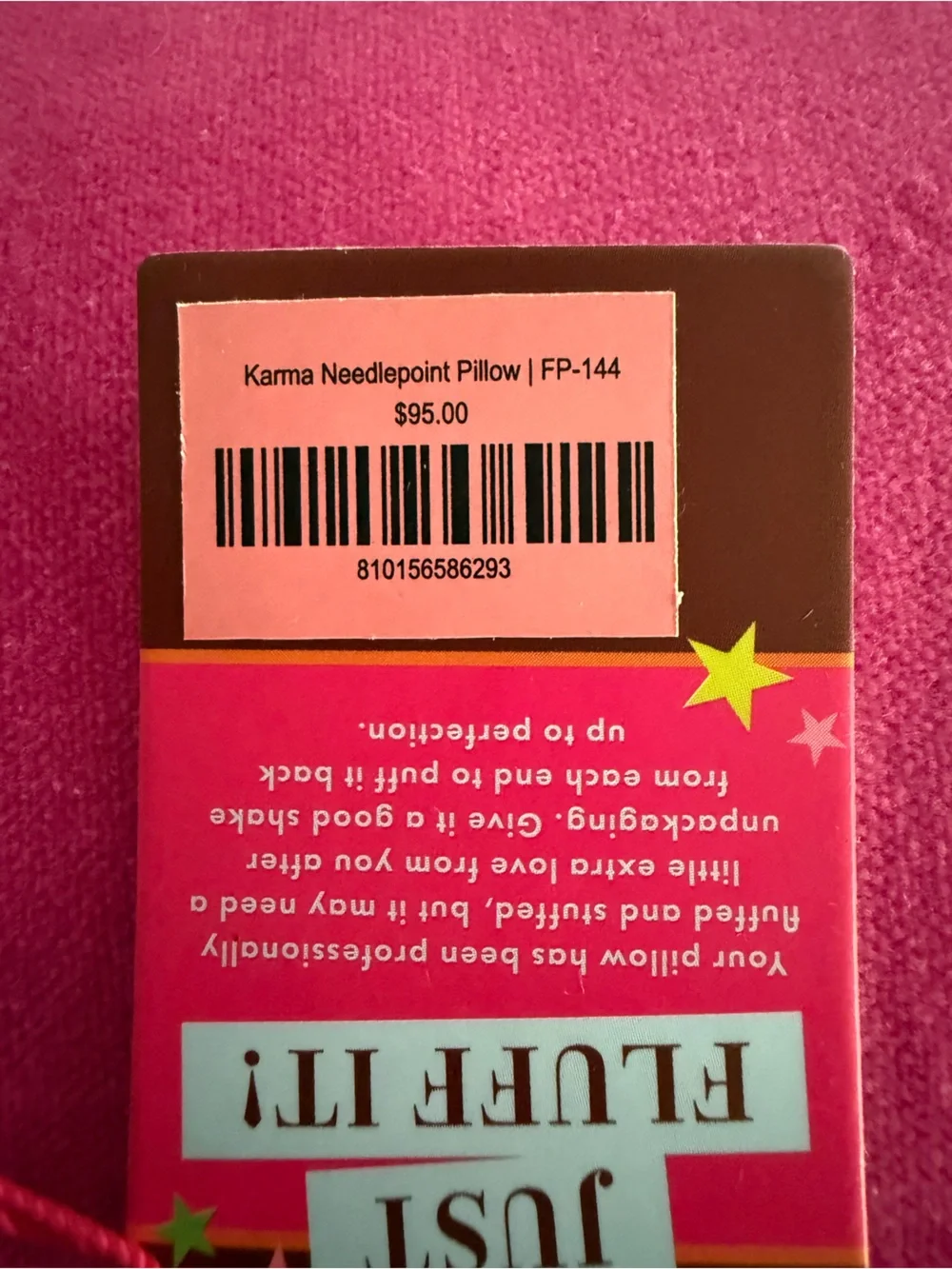 New Furbish Karma Is My Boyfriend Pink Needlepoint Pillow